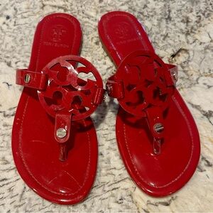 Tory Inspired Cherry Red Thong Sandals Christmas Bright 8 - 8.5